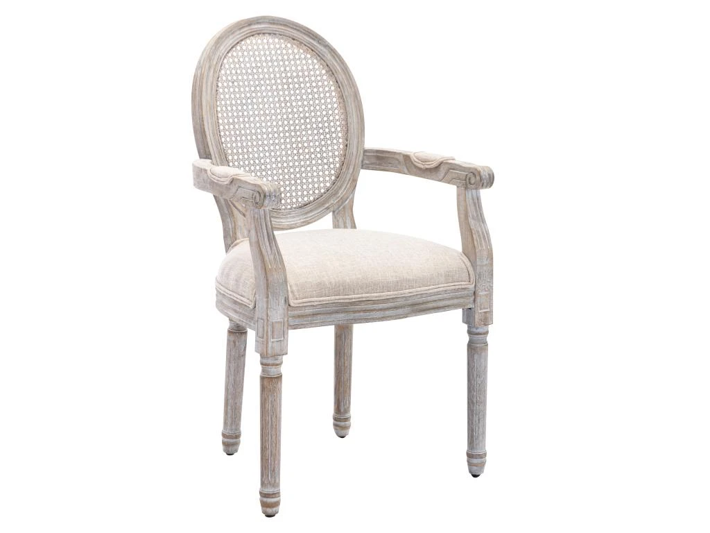 Lot De 6 Chaises Avec Accoudoirs - Cannage, Tissu Et Bois D'hévéa - Beige - ANTOINETTE 4 Lot De 6 Chaises Avec Accoudoirs - Cannage, Tissu Et Bois D'hévéa - Beige - ANTOINETTE – Image 4