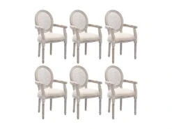 Lot De 6 Chaises Avec Accoudoirs - Cannage, Tissu Et Bois D'hévéa - Beige - ANTOINETTE 17 Lot De 6 Chaises Avec Accoudoirs - Cannage, Tissu Et Bois D'hévéa - Beige - ANTOINETTE -Mobilier De Restaurant chaise 11210629