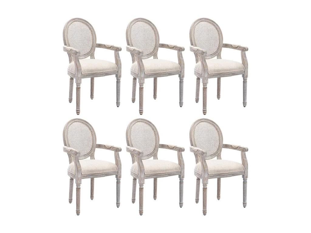 Lot De 6 Chaises Avec Accoudoirs - Cannage, Tissu Et Bois D'hévéa - Beige - ANTOINETTE 9 Lot De 6 Chaises Avec Accoudoirs - Cannage, Tissu Et Bois D'hévéa - Beige - ANTOINETTE – Image 9