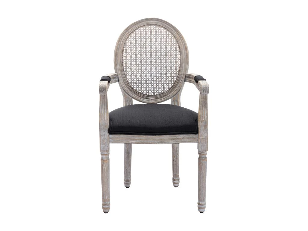 Lot De 2 Chaises Avec Accoudoirs - Cannage, Tissu Et Bois D'hévéa - Noir - ANTOINETTE 3 Lot De 2 Chaises Avec Accoudoirs - Cannage, Tissu Et Bois D'hévéa - Noir - ANTOINETTE – Image 3