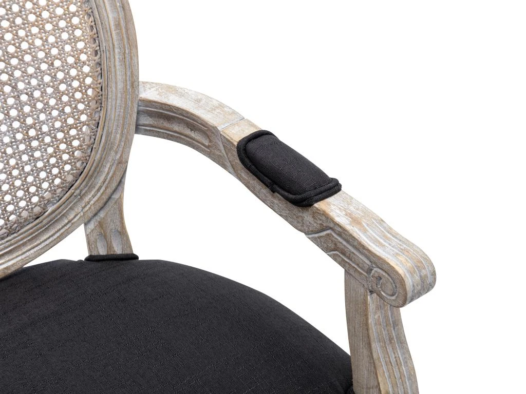 Lot De 2 Chaises Avec Accoudoirs - Cannage, Tissu Et Bois D'hévéa - Noir - ANTOINETTE 7 Lot De 2 Chaises Avec Accoudoirs - Cannage, Tissu Et Bois D'hévéa - Noir - ANTOINETTE – Image 7