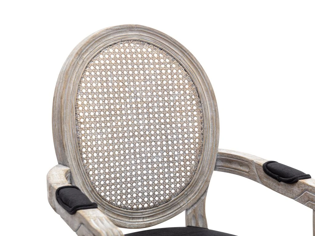 Lot De 2 Chaises Avec Accoudoirs - Cannage, Tissu Et Bois D'hévéa - Noir - ANTOINETTE 6 Lot De 2 Chaises Avec Accoudoirs - Cannage, Tissu Et Bois D'hévéa - Noir - ANTOINETTE – Image 6