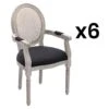 Lot De 6 Chaises Avec Accoudoirs - Cannage, Tissu Et Bois D'hévéa - Noir - ANTOINETTE