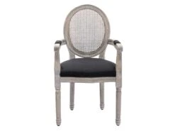 Lot De 6 Chaises Avec Accoudoirs - Cannage, Tissu Et Bois D'hévéa - Noir - ANTOINETTE -Mobilier De Restaurant chaise 11210659