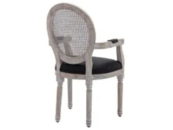 Lot De 6 Chaises Avec Accoudoirs - Cannage, Tissu Et Bois D'hévéa - Noir - ANTOINETTE -Mobilier De Restaurant chaise 11210665
