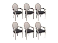Lot De 6 Chaises Avec Accoudoirs - Cannage, Tissu Et Bois D'hévéa - Noir - ANTOINETTE -Mobilier De Restaurant chaise 11210679
