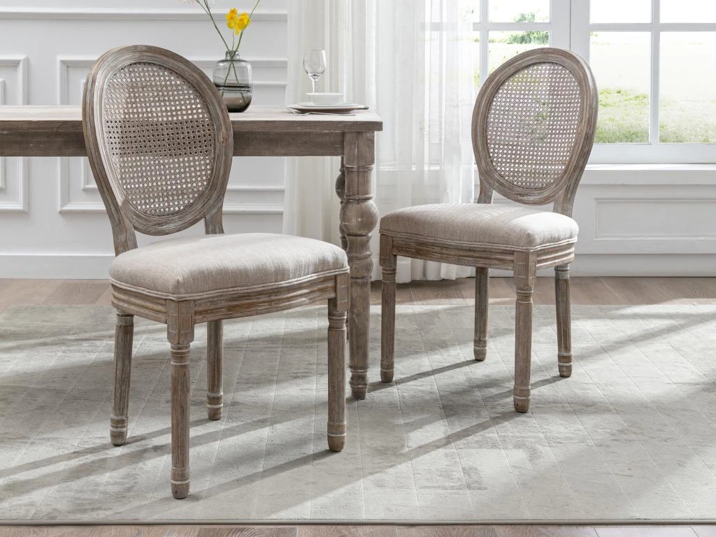 Lot De 2 Chaises - Cannage, Tissu Et Bois D'hévéa - Beige - ANTOINETTE 2 Lot De 2 Chaises - Cannage, Tissu Et Bois D'hévéa - Beige - ANTOINETTE – Image 2