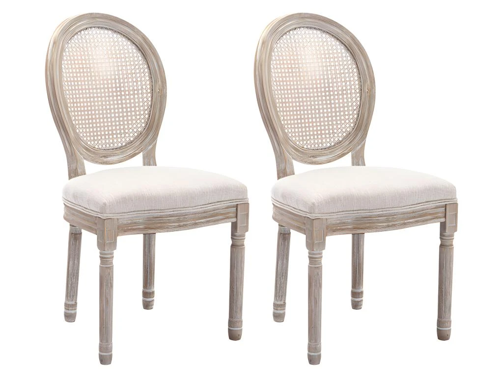 Lot De 2 Chaises - Cannage, Tissu Et Bois D'hévéa - Beige - ANTOINETTE 1 Lot De 2 Chaises - Cannage, Tissu Et Bois D'hévéa - Beige - ANTOINETTE