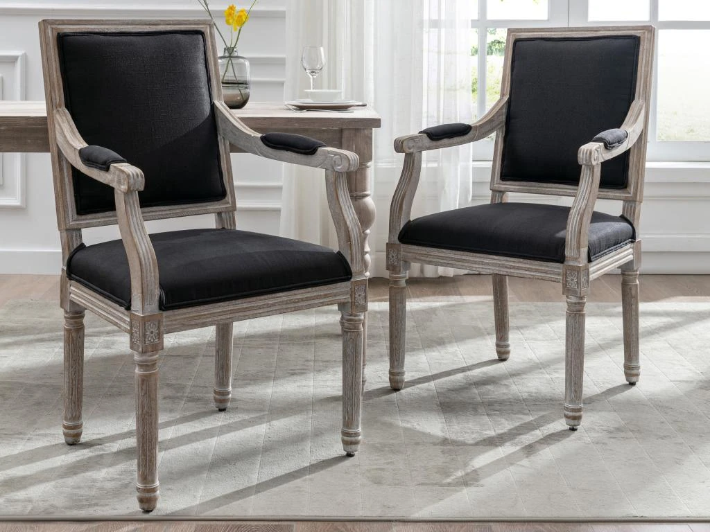 Lot De 2 Chaises Avec Accoudoirs En Tissu Et Bois D'hévéa - Noir - AMBOISETTE 2 Lot De 2 Chaises Avec Accoudoirs En Tissu Et Bois D'hévéa - Noir - AMBOISETTE – Image 2