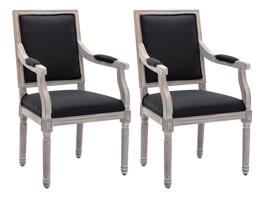 Lot De 2 Chaises Avec Accoudoirs En Tissu Et Bois D'hévéa - Noir - AMBOISETTE 1 Lot De 2 Chaises Avec Accoudoirs En Tissu Et Bois D'hévéa - Noir - AMBOISETTE