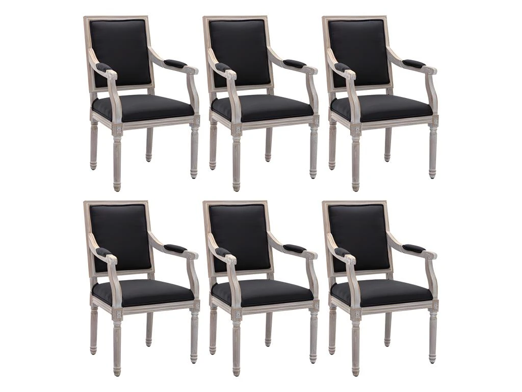 Lot De 6 Chaises Avec Accoudoirs En Tissu Et Bois D'hévéa - Noir - AMBOISETTE 8 Lot De 6 Chaises Avec Accoudoirs En Tissu Et Bois D'hévéa - Noir - AMBOISETTE – Image 8