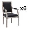 Lot De 6 Chaises Avec Accoudoirs En Tissu Et Bois D'hévéa - Noir - AMBOISETTE