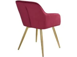 Lot De 4 Chaises Pieds Doré Siège De Salon Cuisine Salle à Manger Design élégant Velours Bordeaux 08_0000110 -Mobilier De Restaurant chaise 11339823