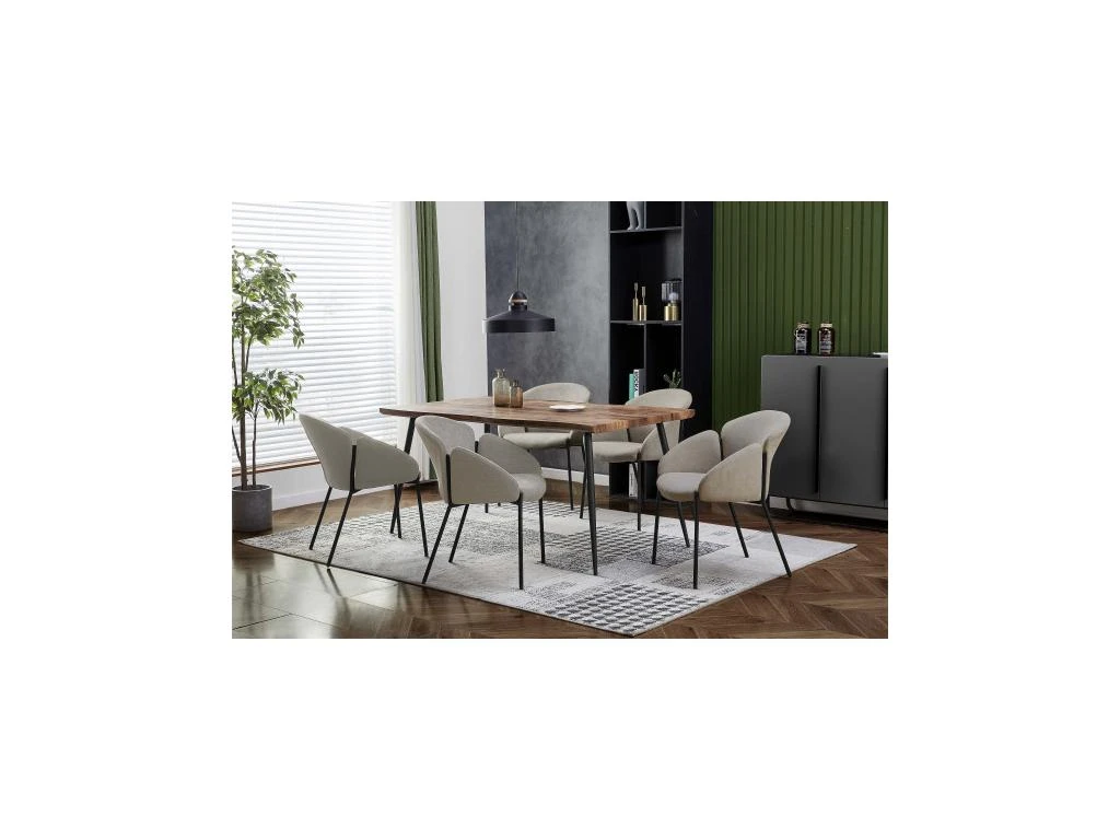 CANDICE - Fauteuil De Table En Tissu Chevrons Coloris Lin, Métal Noir(x2) 2 CANDICE - Fauteuil De Table En Tissu Chevrons Coloris Lin, Métal Noir(x2) – Image 2