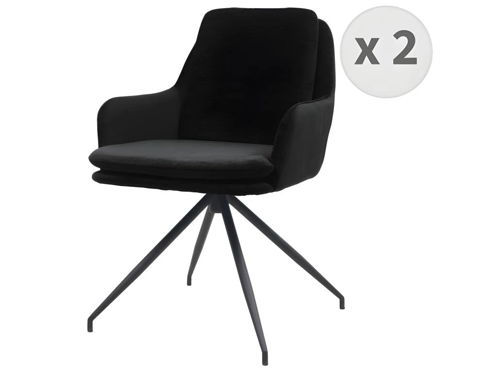 AYDEN - Fauteuil De Table En Tissu Chenillé Noir Et Métal Noir 1 AYDEN - Fauteuil De Table En Tissu Chenillé Noir Et Métal Noir