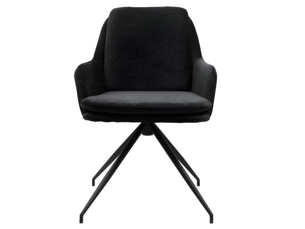 AYDEN - Fauteuil De Table En Tissu Chenillé Noir Et Métal Noir 4 AYDEN - Fauteuil De Table En Tissu Chenillé Noir Et Métal Noir – Image 4