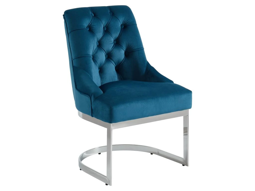 Lot De 2 Chaises En Velours Et Acier Inoxydable - Bleu Et Pieds Chromés - PORILASO De Pascal MORABITO 4 Lot De 2 Chaises En Velours Et Acier Inoxydable - Bleu Et Pieds Chromés - PORILASO De Pascal MORABITO – Image 4