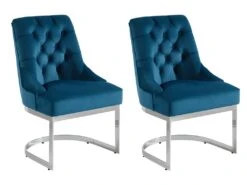 Lot De 2 Chaises En Velours Et Acier Inoxydable - Bleu Et Pieds Chromés - PORILASO De Pascal MORABITO