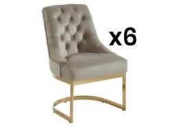 Lot De 6 Chaises En Velours Et Acier Inoxydable - Beige Et Pieds Dorés - PORILASO De Pascal MORABITO