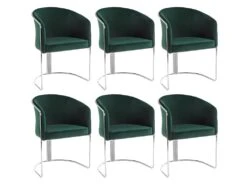 Lot De 6 Chaises Avec Accoudoirs En Velours Et Métal - Vert Et Chromé - JOSETHE De Pascal MORABITO -Mobilier De Restaurant chaise 11941937