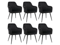 Lot De 6 Chaises Avec Accoudoirs En Velours Et Métal Noir - Noir - ELEANA -Mobilier De Restaurant chaise 12244495