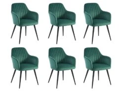 Lot De 6 Chaises Avec Accoudoirs En Velours Et Métal Noir - Vert - ELEANA -Mobilier De Restaurant chaise 12291429
