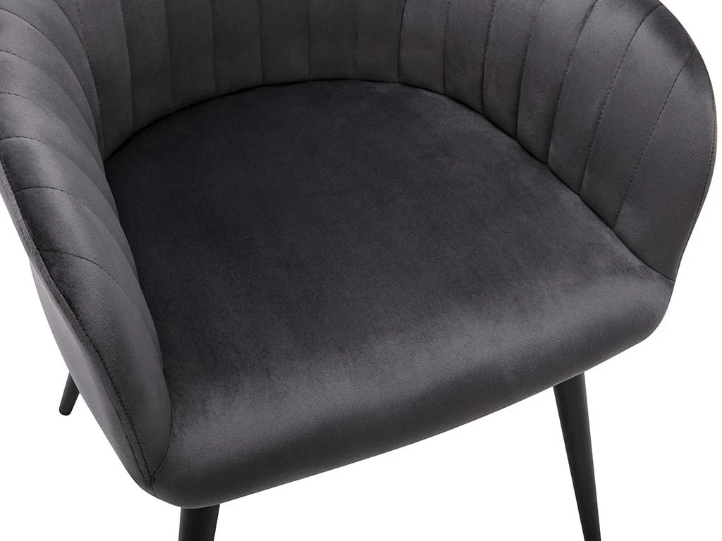 Lot De 6 Chaises Avec Accoudoirs En Velours Et Métal Noir - Gris - ELEANA 7 Lot De 6 Chaises Avec Accoudoirs En Velours Et Métal Noir - Gris - ELEANA – Image 7