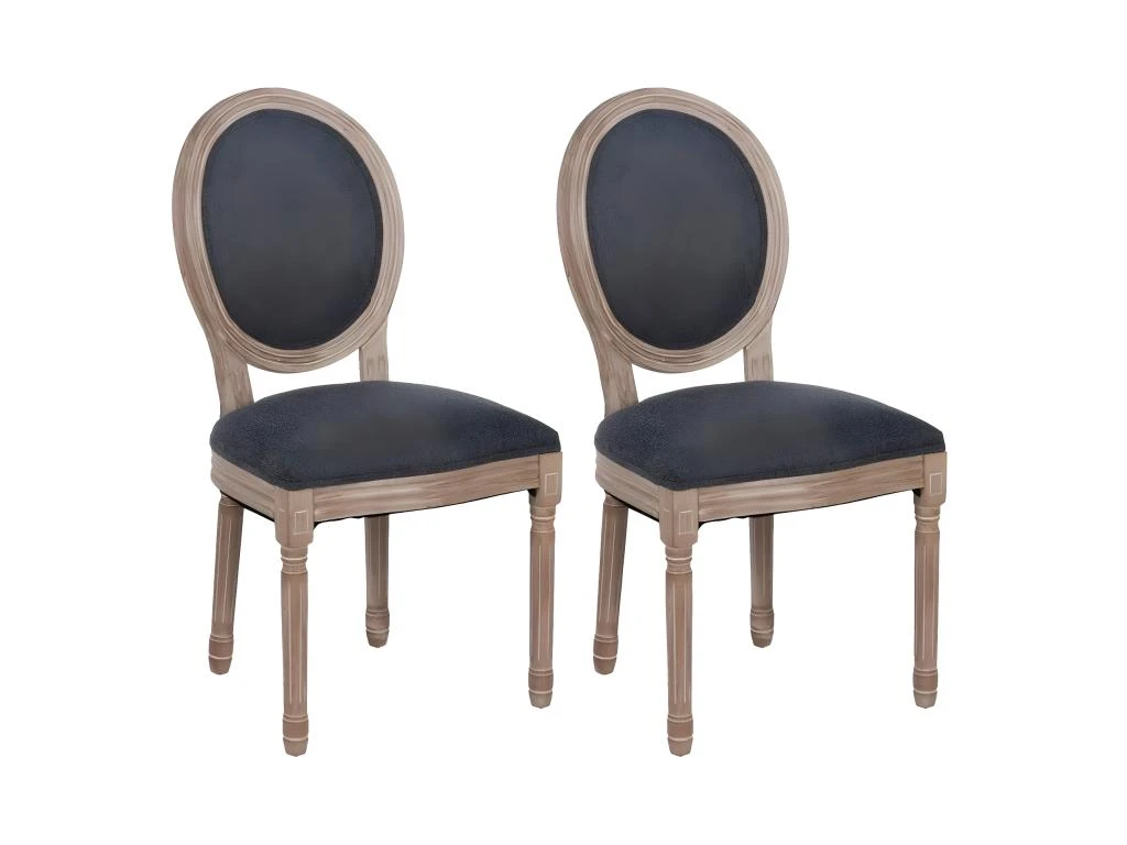 EMIA - Lot De 2 Chaises Médaillon Bois Et Tissu Anthrcite 1 EMIA - Lot De 2 Chaises Médaillon Bois Et Tissu Anthrcite