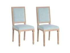 EMIA - Lot De 2 Chaises Dossier Rectangulaire Tissu Bleu