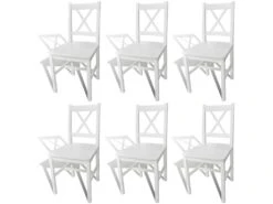 Lot De 6 Chaises De Salle à Manger Cuisine En Bois Blanc Style Classique CDS022157