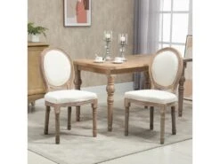 Lot De 2 Chaises De Salle à Manger Chaise De Salon Médaillon Style Louis XVI Bois Massif Patiné Lin 51 X 51 X 96 Cm écru