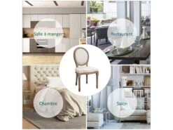 Lot De 2 Chaises De Salle à Manger Chaise De Salon Médaillon Style Louis XVI Bois Massif Patiné Lin 51 X 51 X 96 Cm écru 9 Lot De 2 Chaises De Salle à Manger Chaise De Salon Médaillon Style Louis XVI Bois Massif Patiné Lin 51 X 51 X 96 Cm écru -Mobilier De Restaurant chaise 12446249