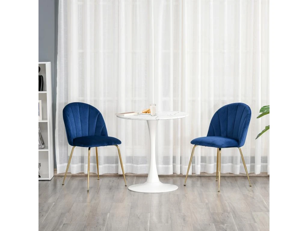 Lot De 2 Chaises Style Art-déco Dossier Strié Arrondi Piètement Métal Doré Incliné Effilé Velours Bleu Roi 1 Lot De 2 Chaises Style Art-déco Dossier Strié Arrondi Piètement Métal Doré Incliné Effilé Velours Bleu Roi