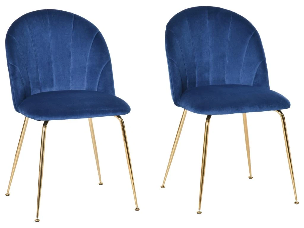 Lot De 2 Chaises Style Art-déco Dossier Strié Arrondi Piètement Métal Doré Incliné Effilé Velours Bleu Roi 2 Lot De 2 Chaises Style Art-déco Dossier Strié Arrondi Piètement Métal Doré Incliné Effilé Velours Bleu Roi – Image 2