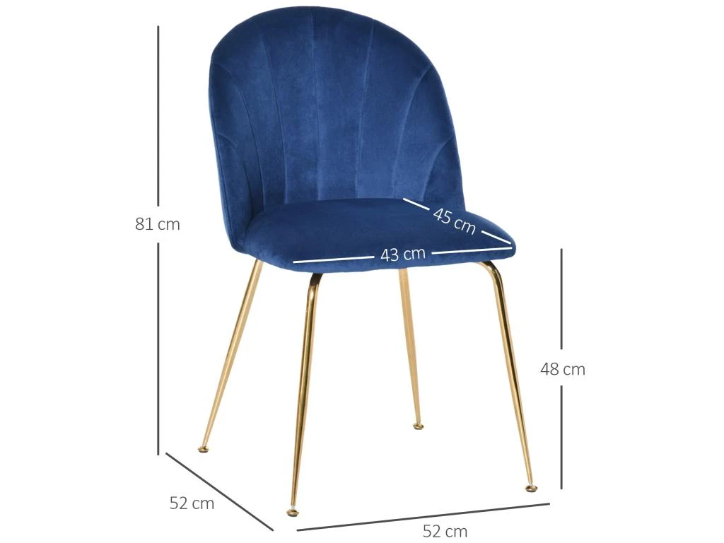 Lot De 2 Chaises Style Art-déco Dossier Strié Arrondi Piètement Métal Doré Incliné Effilé Velours Bleu Roi 3 Lot De 2 Chaises Style Art-déco Dossier Strié Arrondi Piètement Métal Doré Incliné Effilé Velours Bleu Roi – Image 3