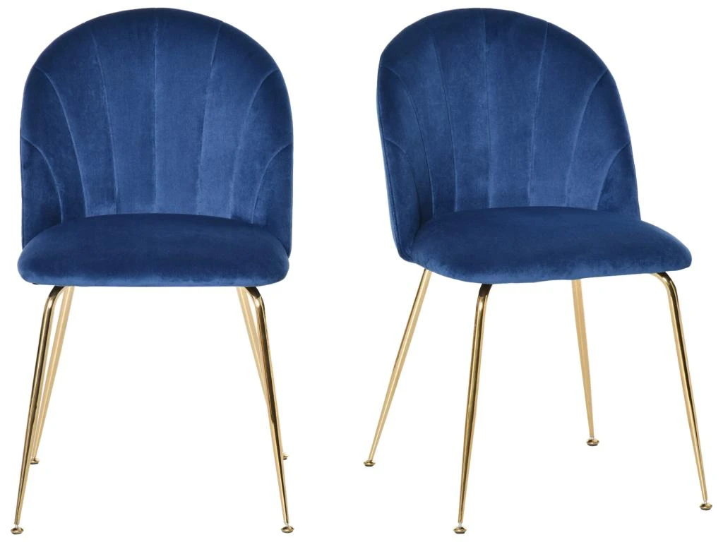 Lot De 2 Chaises Style Art-déco Dossier Strié Arrondi Piètement Métal Doré Incliné Effilé Velours Bleu Roi 4 Lot De 2 Chaises Style Art-déco Dossier Strié Arrondi Piètement Métal Doré Incliné Effilé Velours Bleu Roi – Image 4
