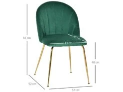 Lot De 2 Chaises Style Art-déco Dossier Strié Arrondi Piètement Métal Doré Incliné Effilé Velours Vert Sapin -Mobilier De Restaurant chaise 12446435