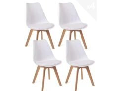 KAYELLES Lot De 4 Chaises Scandinaves Avec Coussin LAO (blanc)
