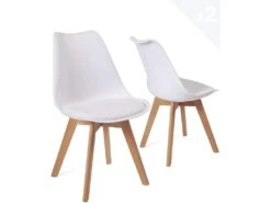 KAYELLES Lot De 2 Chaises Scandinaves Avec Coussin LAO (blanc)