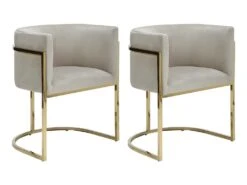 Lot De 2 Chaises Avec Accoudoirs - Velours Et Acier Inoxydable - Beige Et Doré - PERIA De Pascal MORABITO