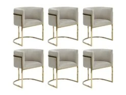 Lot De 6 Chaises Avec Accoudoirs - Velours Et Acier Inoxydable - Beige Et Doré - PERIA De Pascal MORABITO -Mobilier De Restaurant chaise 12586487