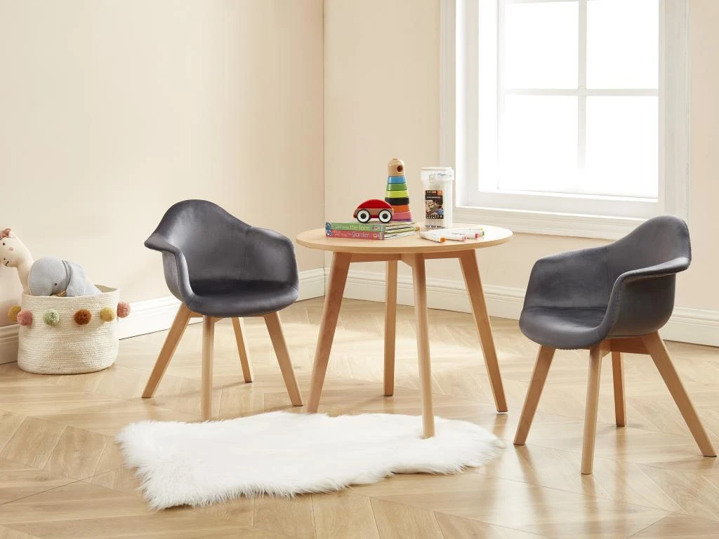 Lot De 2 Chaises Enfant Avec Accoudoirs En Velours Et Hêtre - Anthracite - POUPINETTE 2 Lot De 2 Chaises Enfant Avec Accoudoirs En Velours Et Hêtre - Anthracite - POUPINETTE – Image 2