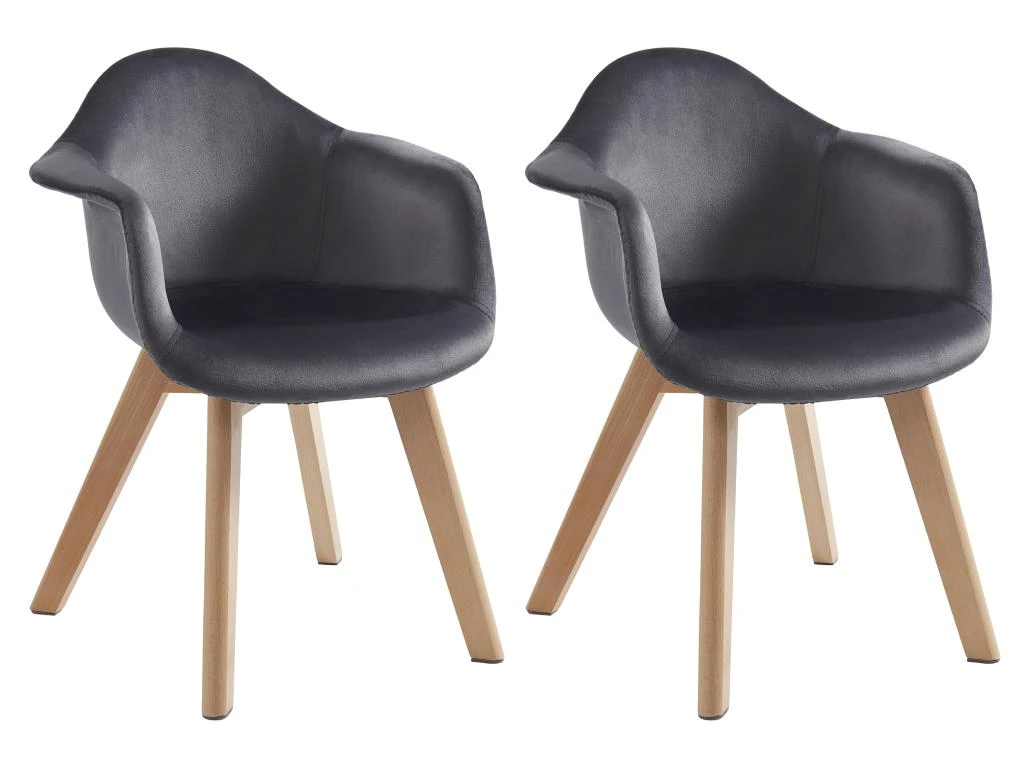Lot De 2 Chaises Enfant Avec Accoudoirs En Velours Et Hêtre - Anthracite - POUPINETTE 1 Lot De 2 Chaises Enfant Avec Accoudoirs En Velours Et Hêtre - Anthracite - POUPINETTE