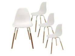 FLUK - Lot De 4 Chaises Polypropylène Blanc Et Bois
