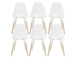FLUK - Lot De 6 Chaises Transparentes Piétement Bois