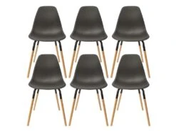 FLUK - Lot De 6 Chaises Polypropylène Noir Et Bois