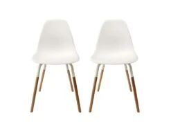 FLUK - Lot De 2 Chaises Polypropylène Blanc Et Bois