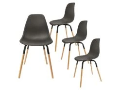 FLUK - Lot De 4 Chaises Polypropylène Noir Et Bois
