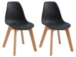 Lot De 2 Chaises Enfant En Polypropylène Et Hêtre - Noir - LILINOU