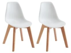 Lot De 2 Chaises Enfant En Polypropylène Et Hêtre - Blanc - LILINOU